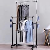 Vivo Technologies Double Adjustable Tidy Rack Mobile Garment Rack Wheel Stand view 1