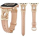 Wearlizer Leather Band Compatible with Apple Watch Bands for Women 40/38/41/44/42/45/46/49mm Fancy Dressy Slim Bracelet with Design Interlock Buckle for iWatch Series 11 10 9 8 7 6 5 4 Ultra/SE 3 2 1