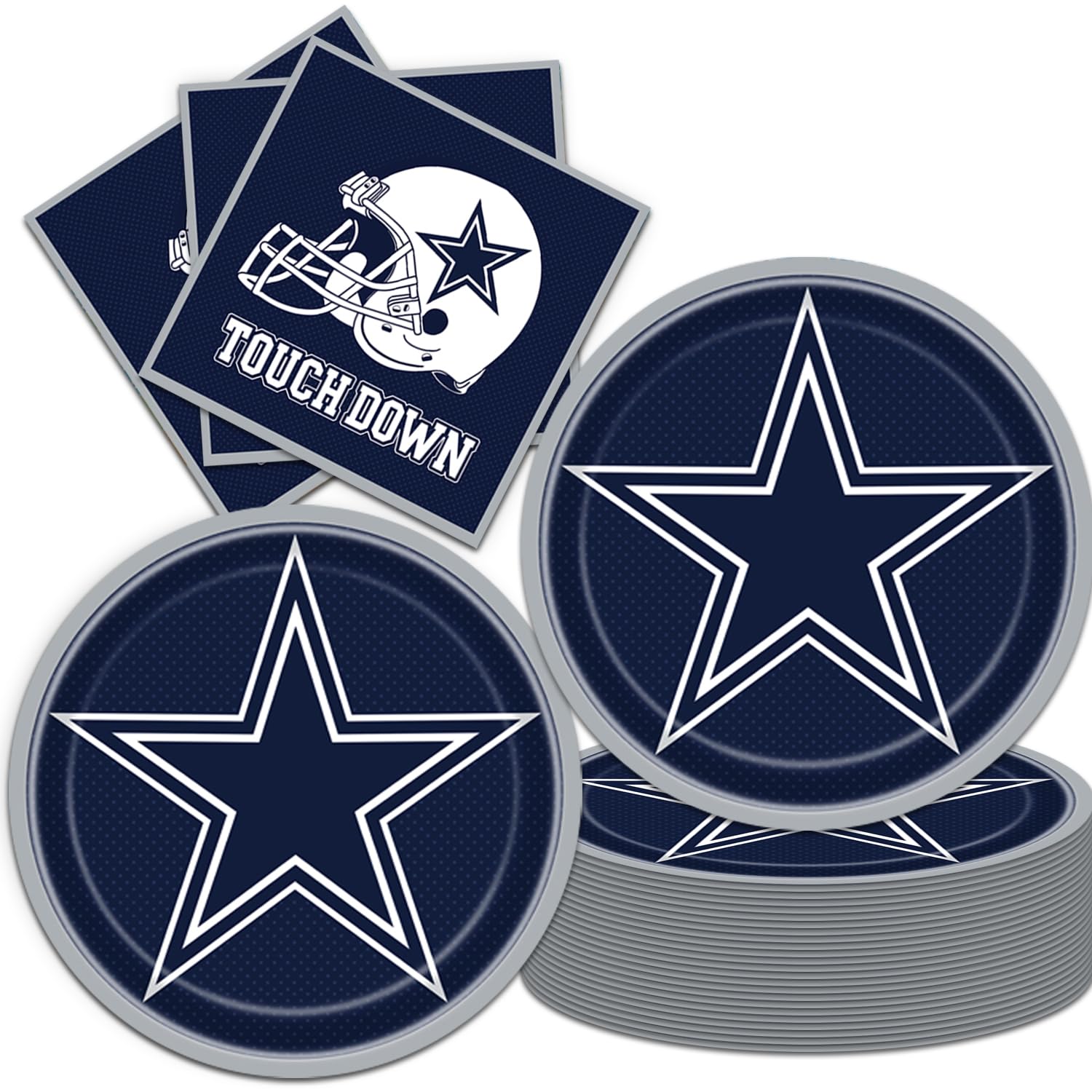 Photo 1 of 40Pcs Football Party Decorations Baby Shower Plates and Napkin Sets for Cowboy Party Supplies Navy Blue Football Birthday Party Decorations