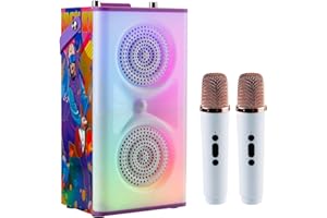 KBQ Karaoka Machine with 2 Wireless Microphones, Portable Bluetooth Karaoke Speaker with LED Light for Kids Adults (Purple Gu