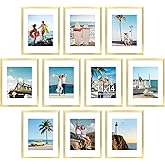 decorUhome 11x14 Picture Frame Set of 10, Display Photos 8x10 with Mat or 11x14 Unmatted for Picture Frames Collage Wall Decor, Gold