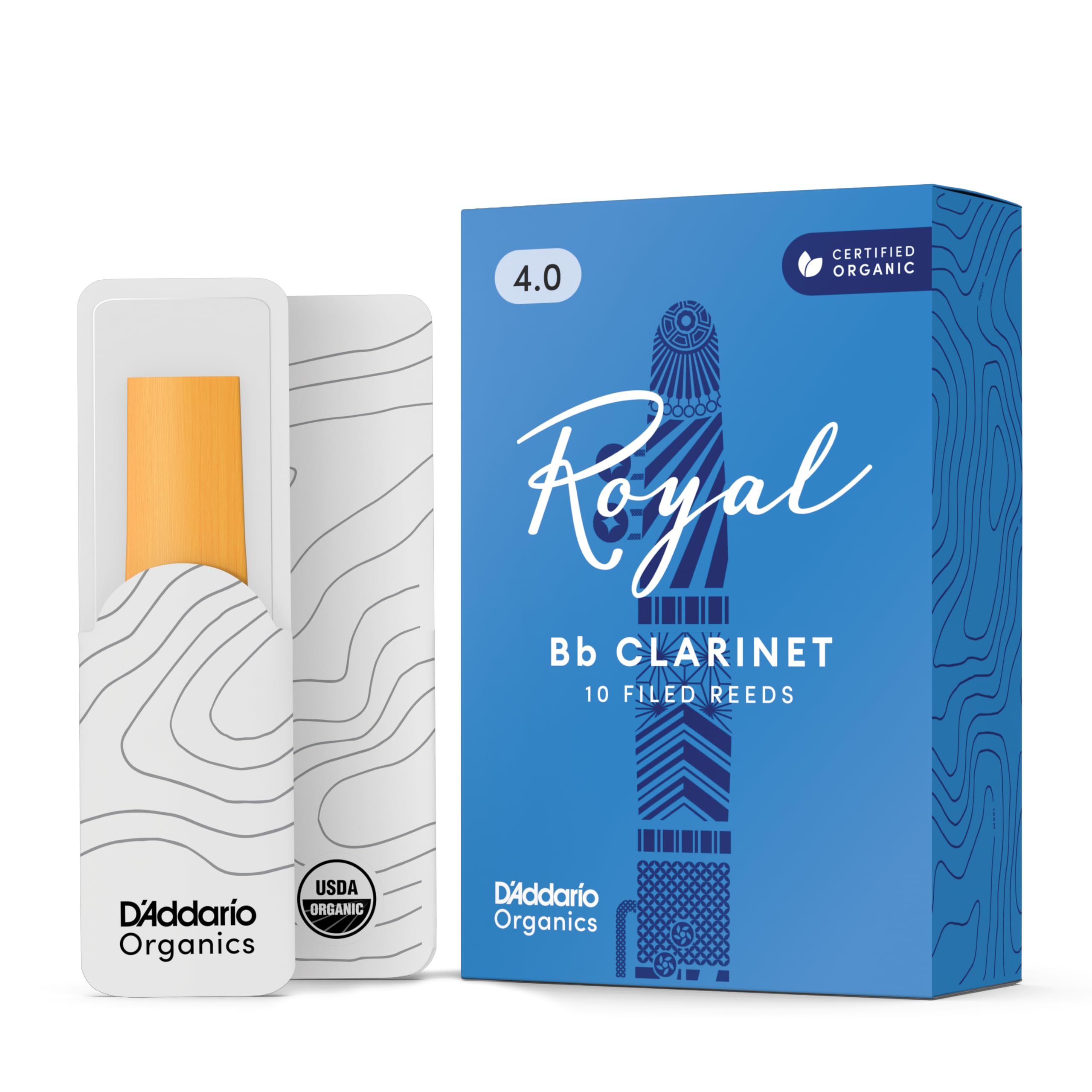 D'Addario Organic Royal Bb Clarinet Reeds, Strength 4.0, 10-Pack