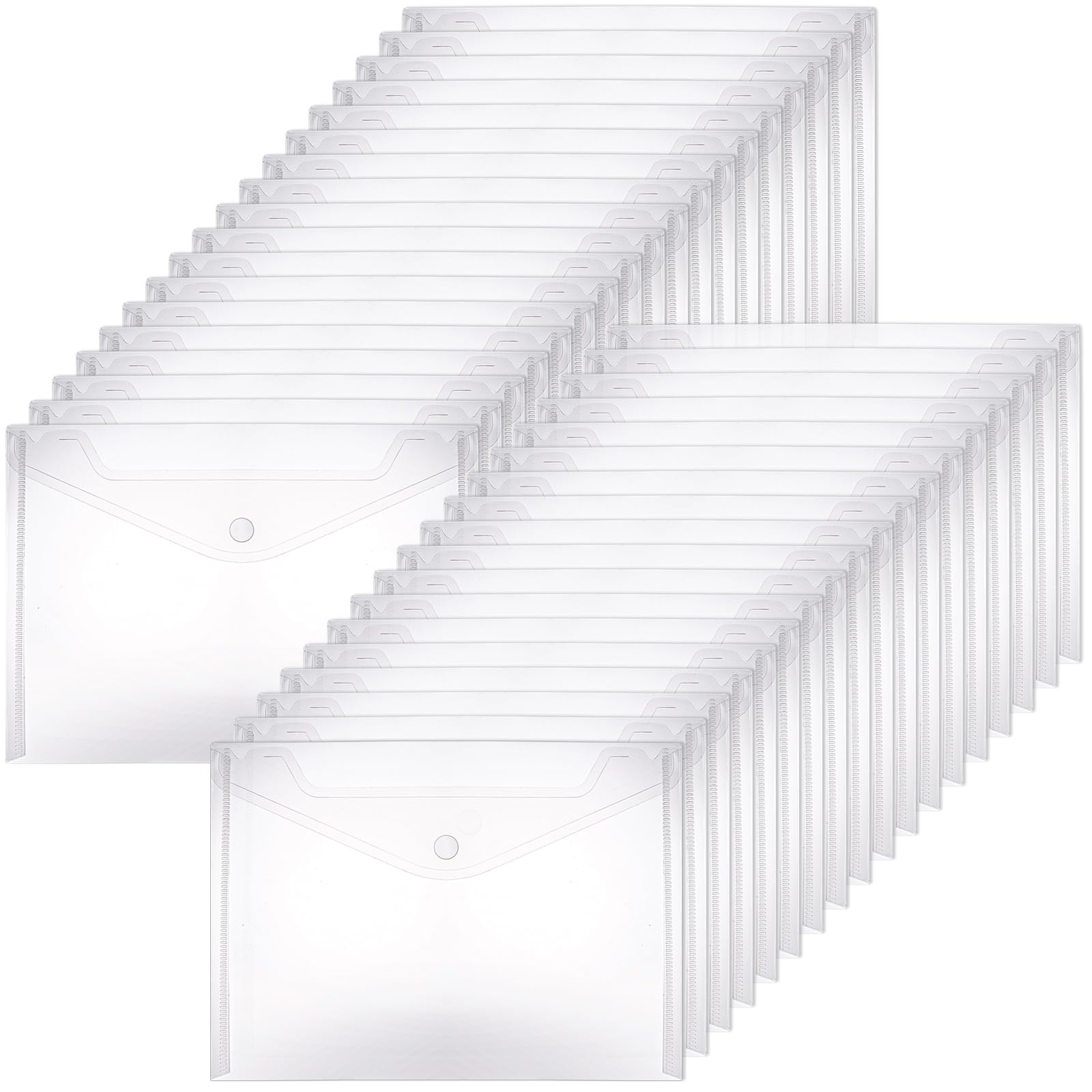 ASelected 40pcs A5 Plastic Wallets - Clear Document Folder, Popper for Home, Office, School