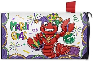 FBCOO Mardi Gras Mailbox Cover Magnetic Standard Size 20.5" x 18", Crawfish New Orleans Carnival Decorative Post Letter Box Wrap Decor, Beads Mask Masquerade Holiday Garden Yard Outdoor Decoration
