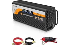 X XU YUAN 500W Pure Sine Wave Inverter, 12V/24V Auto-Detect, 50Hz/60Hz Switchable, LCD Display, Type-C Fast Charging, Silent Design, Overload & Overheat Protection for RV, Home