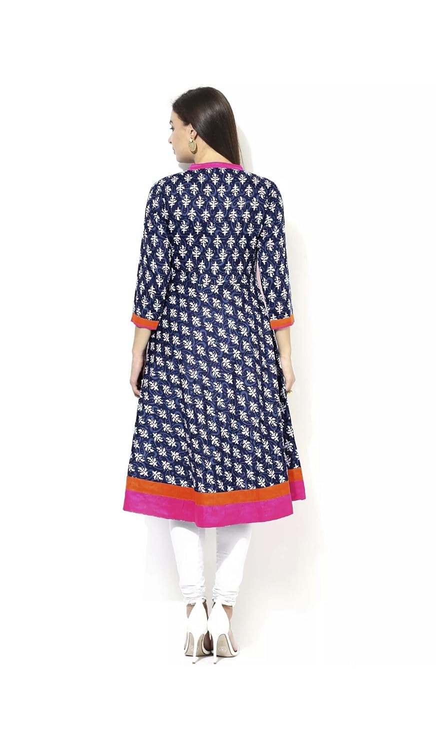 anjushree choice women's cotton blue printed stitched anarkali kurta kurti