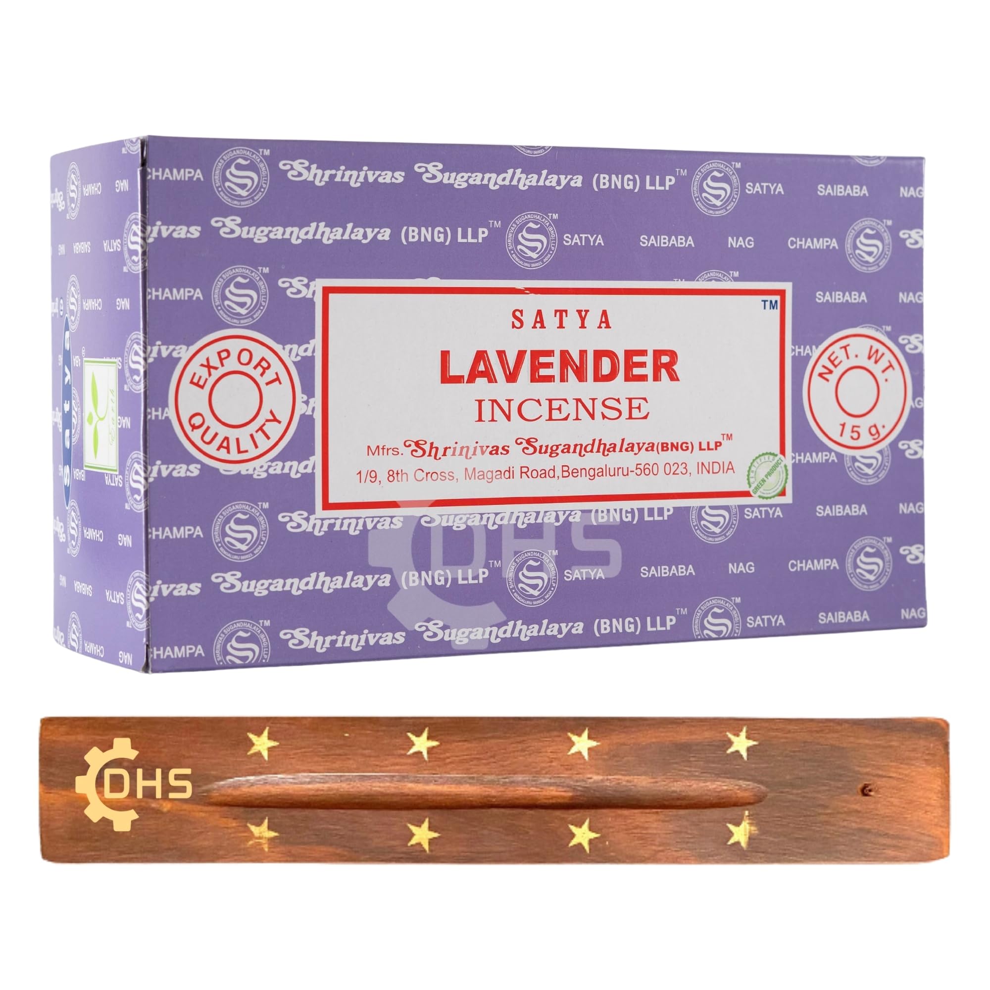Satya Nag Champa Lavender Sticks | Full Box of 12 | With DHS Incense Stick Holder | Used for Aromatherapy, Yoga, Meditation, and Relaxation
