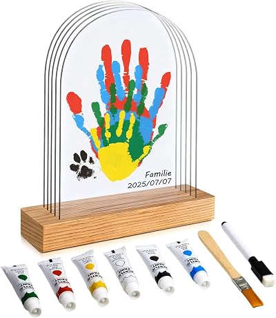 SSJkeji Family Handprint Kit with Wooden Frame 5 Panels 6 Paints