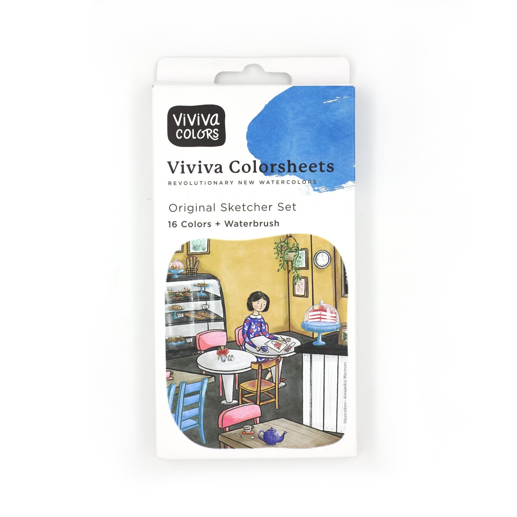 Viviva VV276001 Watercolour Paint Set 16 Vibrant Colours in Colour Sheet for Outdoor and Travel, Handmade - 16 Watercolour Paints in Sketch Set