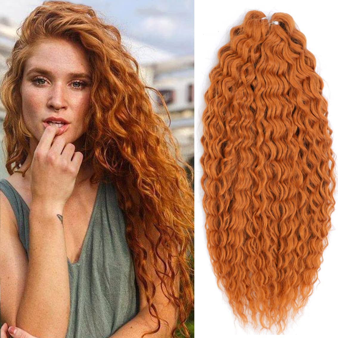 PORSMEER 3 Packs 22" Wave Crochet Hair Water Wave Twist Synthetic Ocean Wavy Hair Bundles Orange Ginger for Women — image 1