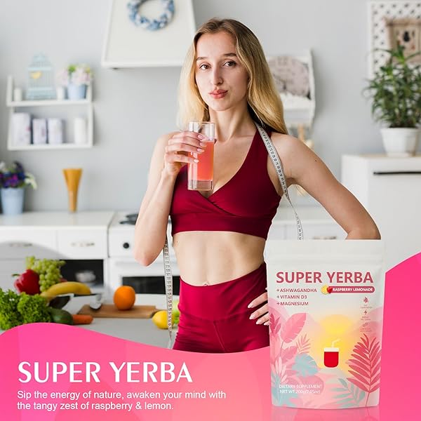 SUPER YERBA,YERBA MATE INSTANT TEA POWDER，RASPBERRY LEMONADE FLAVOR，YERBA MATE SUPPLEMENTS WITH PREBIOTICS AND PROBIOTICS，ENERGY BOOST, PROMOTE MENTAL CLARITY AND GUT HEALTH ， LOW SUGA (200G)
