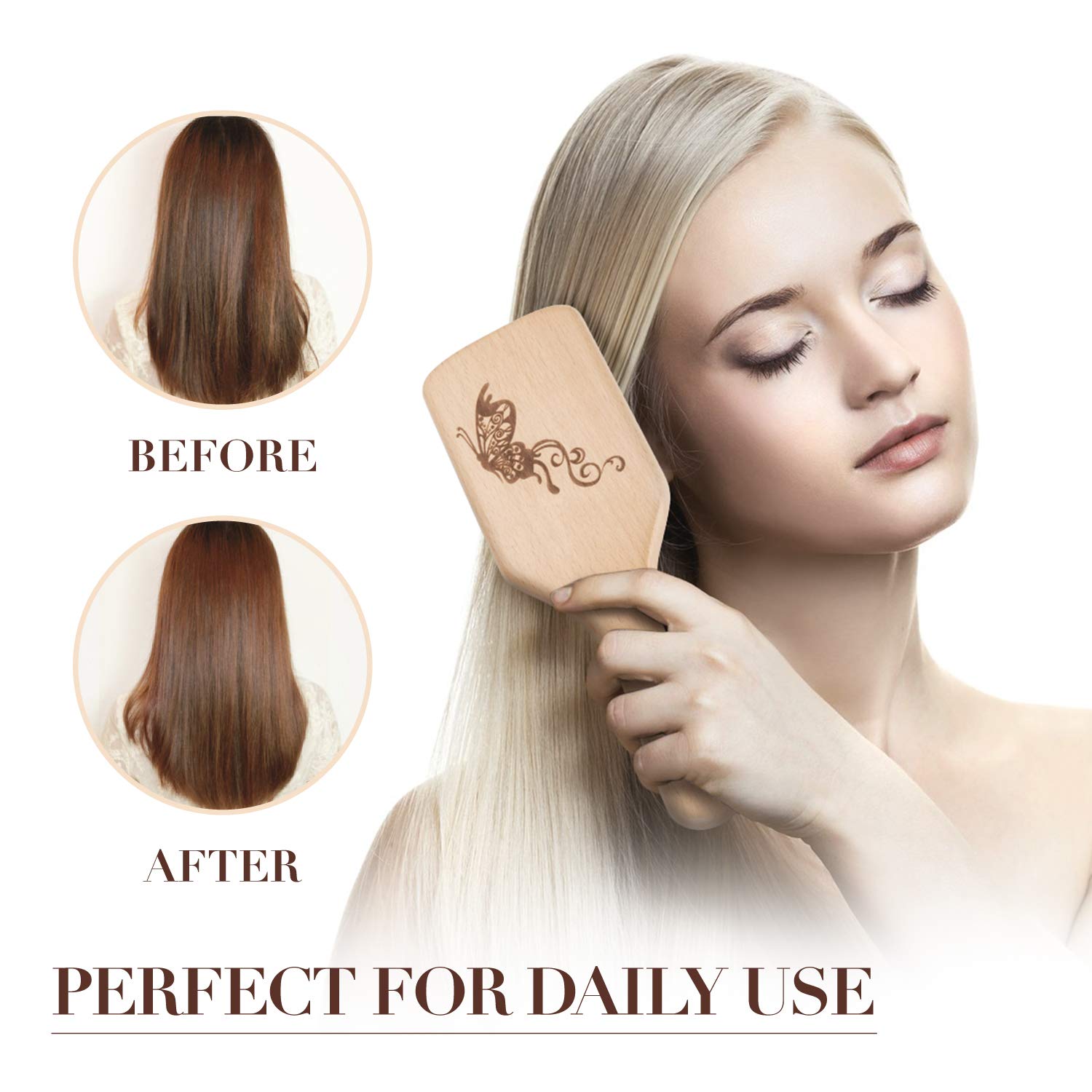 Hair Brush Boar Bristle Hairbrush for Thick Curly Thin Long Short Wet or Dry Hair Adds Shine and Makes Hair Smooth, Best Paddle Hair Brush for Men Women Kids : Beauty