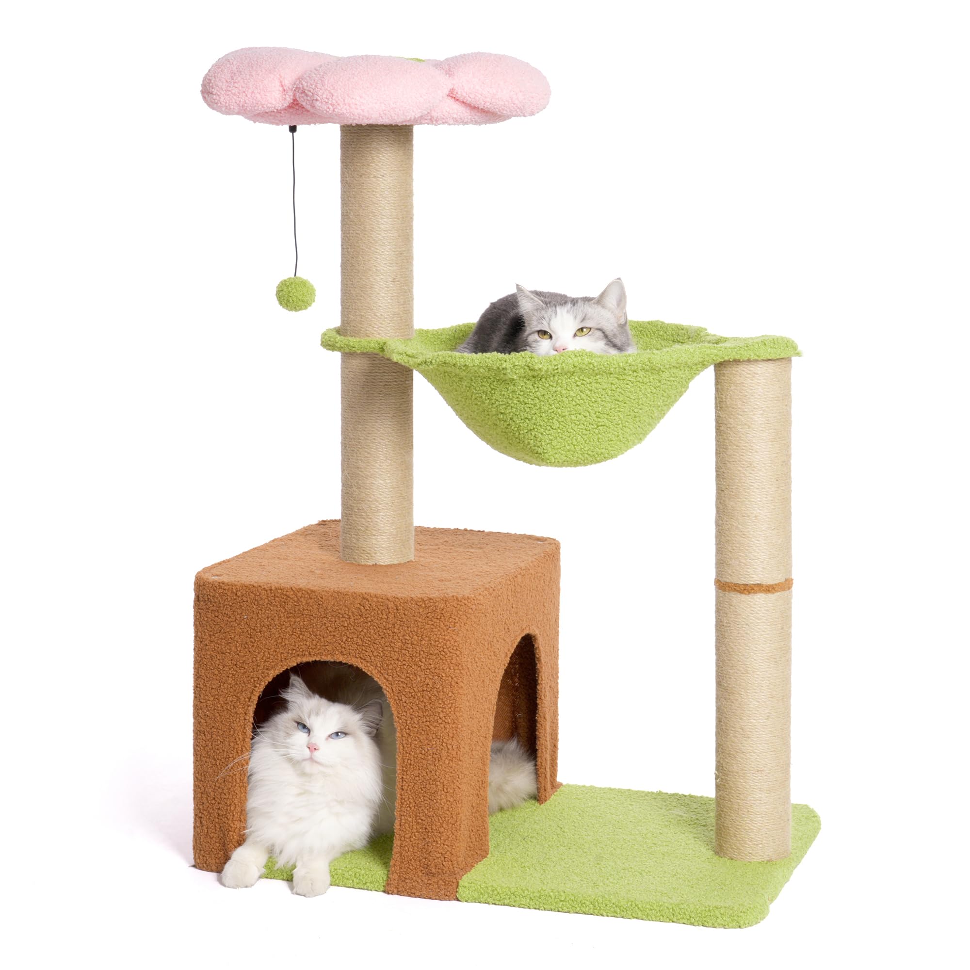 Photo 1 of Pawfessor Small Cat Tree Cute Cat Tower 36” Flower Cat Scratching Post with Large Cat Hammock Dia 15.7” and Flower Cat Perch Spacious Cat Condo for Indoor Cats-Pink