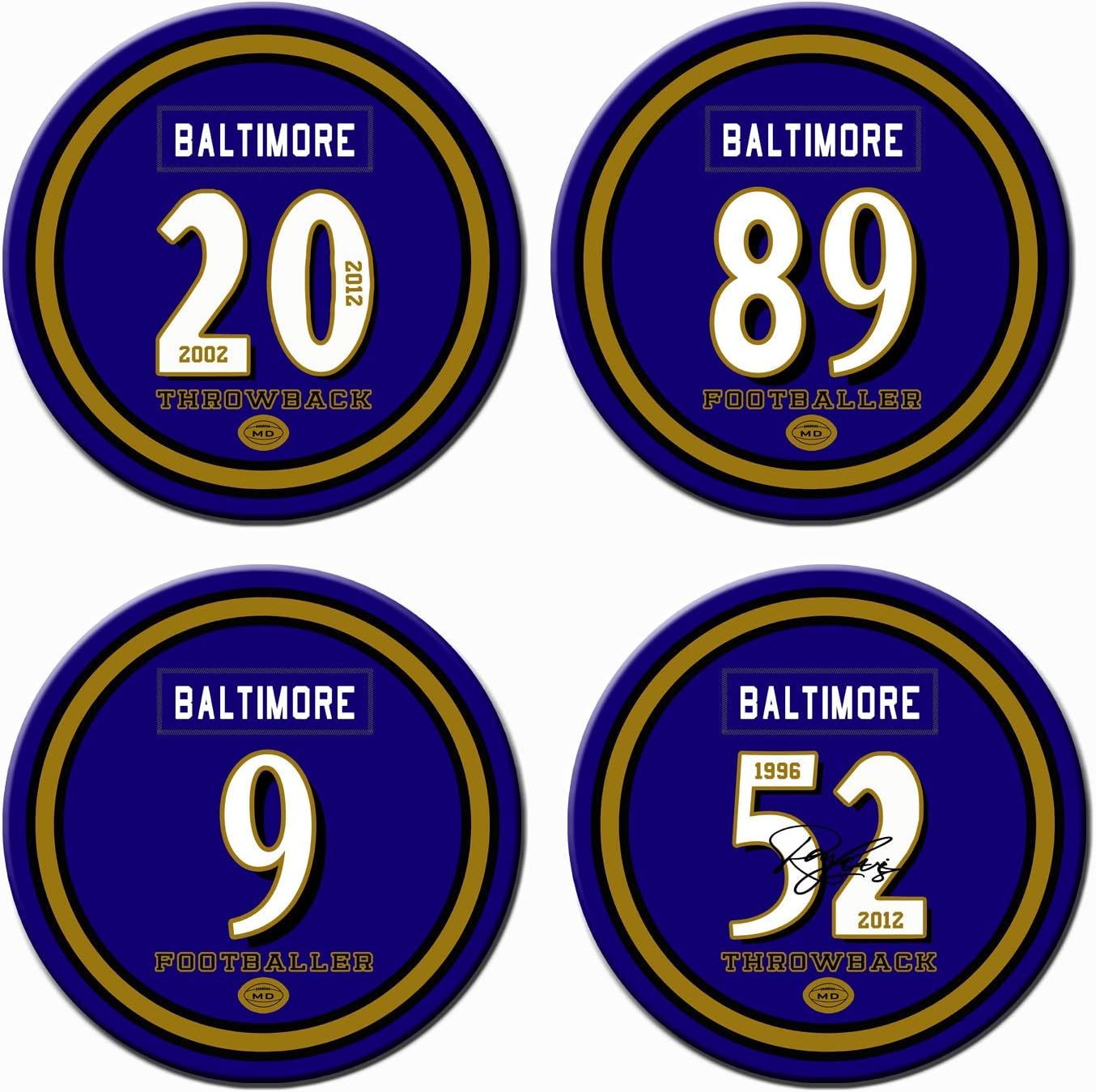 Non Ravens Coasters for Drinks Absorbent, Ceramic Baltimore Football Coasters Set of 4, for Ravens Man Cave Table Mug Cup Glass Home Decor, Ravens Party Supplies Decorations, Ravens Gift for Women Men