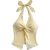 MakeMeChic Women's Backless Halter Top Twist Deep V Neck Sexy Cute Summer Tank Top