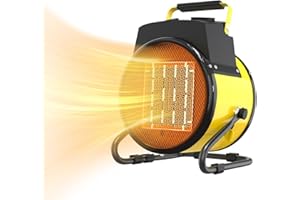 Karveden Outdoor Patio Heater, Portable Electric Garage Heaters with Thermostat, 3S Fast Heating, Super Long Cord, 3 Modes, Small Fan Heaters for Greenhouse, Indoor, Office, Outside, Tent, Outdoor