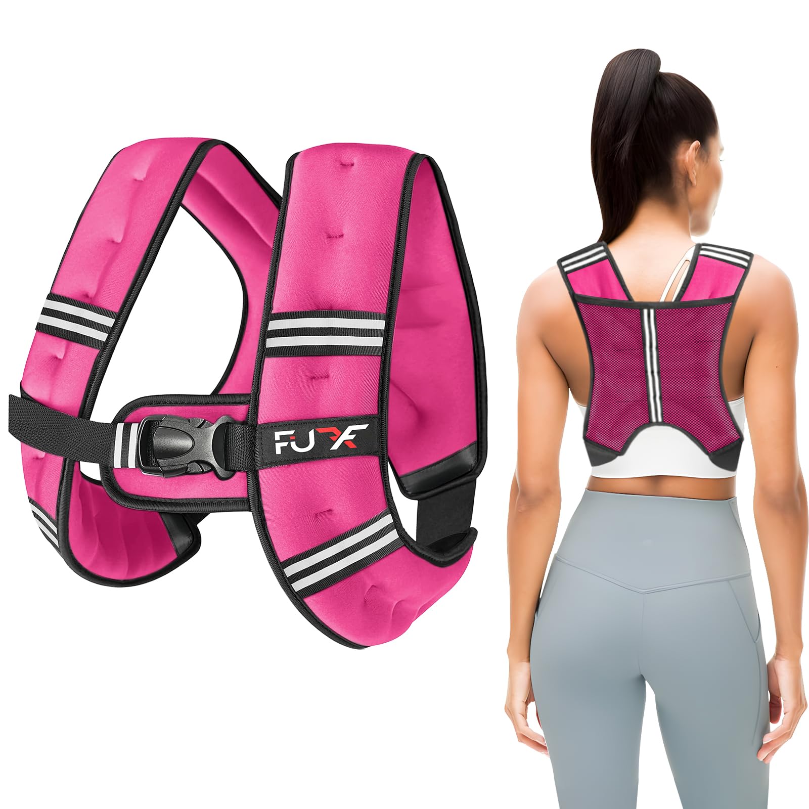 FUFF Weighted Vest Woman, 10 Pound Womens Weight Vest for Walking, Strength Training Weight Vests for Female Men, Reflective Stripe Fitness Body Vest for Workout Running Jogging (Pink) Image