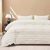 JELLYMONI Plush Duvet Cover Set - Queen Size Beige Striped Fuzzy Comforter Cover 3pcs Bedding Set Luxury Ultra Soft Faux Fur Duvet Cover & 2 Pillowcases (NO Comforter)