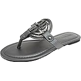Pierre Dumas Women's Medallion Vegan Slide Thong Flip Flop Flat Sandal