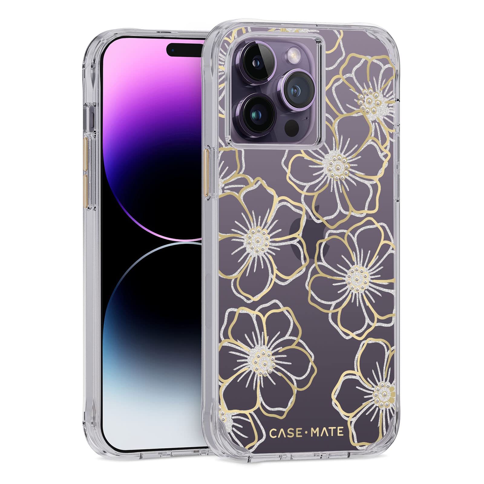 Case-Mate Floral Gems Case protective cover compatible with Apple iPhone 14 Pro Max flowers [Shockproof | Up to 10ft drop protection | Made from recycled material] - Glitter