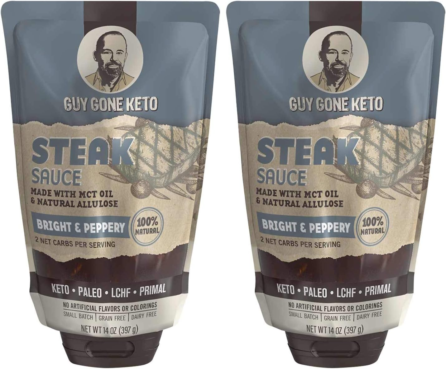 Keto Sauces by Guy Gone Keto, Infused with MCT Oil, Paleo, Low Carb, Plant-Based, No Artificial Sweeteners, Gluten Free, Grain Free, Dairy Free, Keto Condiment (Steak Sauce, 2 Pack)