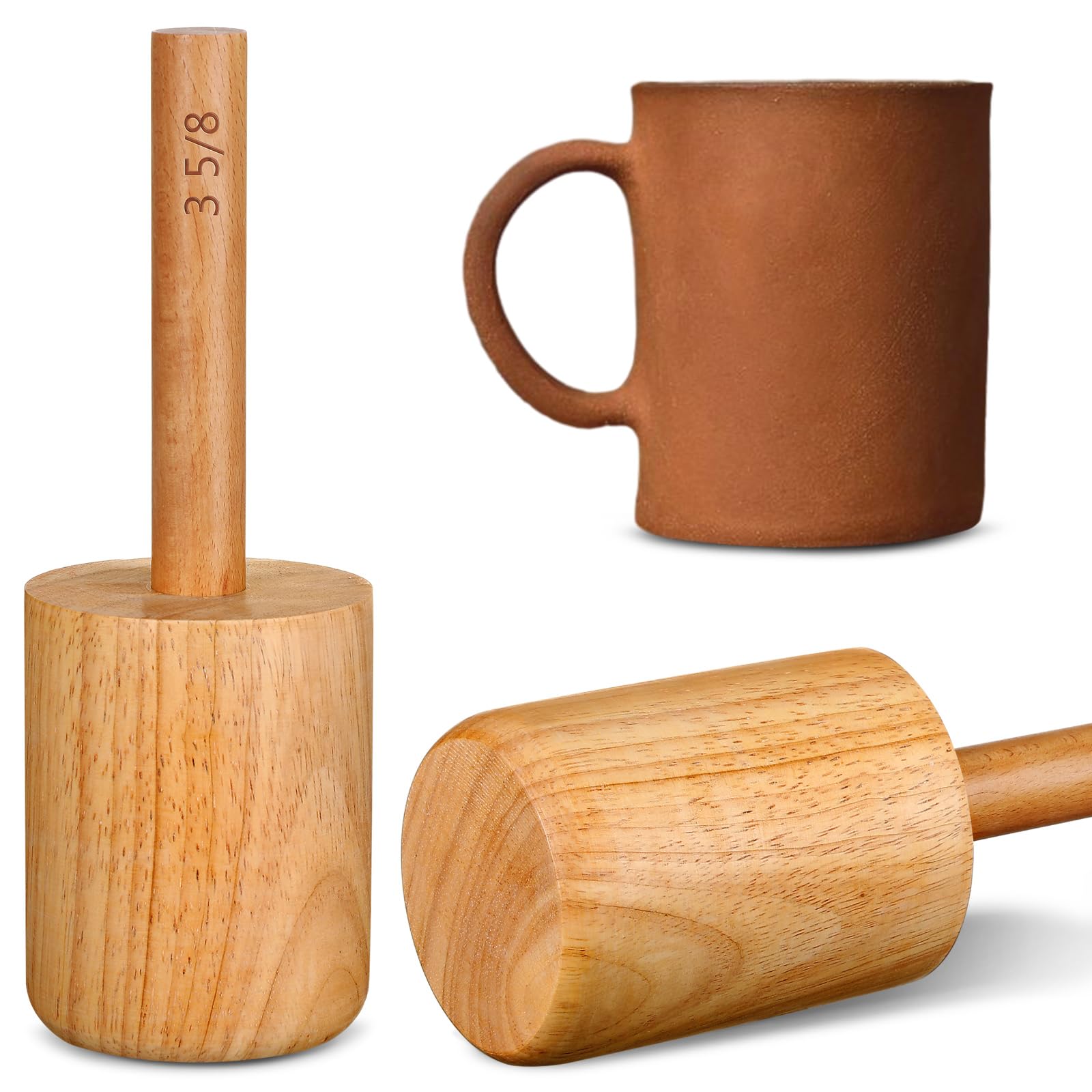 Photo 1 of Baderke Rubberwood Ceramic Mug Mold, 3 5/8'' x 3.625'' x 3.625'', 20-22 oz, Reusable, Ideal for Home Use