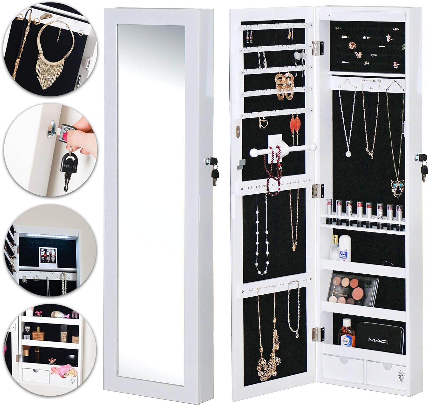 IceCreamLiving Wall Mounted/Desktop Mirror Jewellery with LED