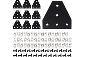 ORGRY 10pcs 2020 Corner Bracket Plate Anodised T Shape 5 Hole Joining Plate with 50pcs M5 T Nuts + 50pcs M5 Screws + 1pcs Wrench