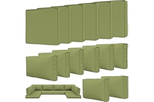 Tounosnt 14 Pcs Outdoor Patio Cushion Covers, Replaceable Waterproof Furniture Covers, Outdoor Non-Slip Covers with Zippers, Couch 3 Sizes, Covers Only (Light Green)