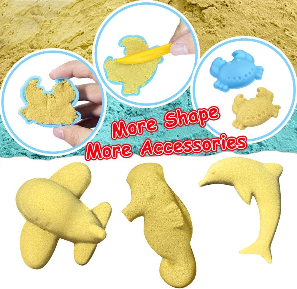 Play Construction Sand Kit - 3lbs Sand with 2 Colors, 6 Mini Construction Trucks, Construction Toys and Signs, Animal Mold, Modeling Tools, Foldable Sandbox with Clean Set Gifts for Boys Girls: Toys & Games