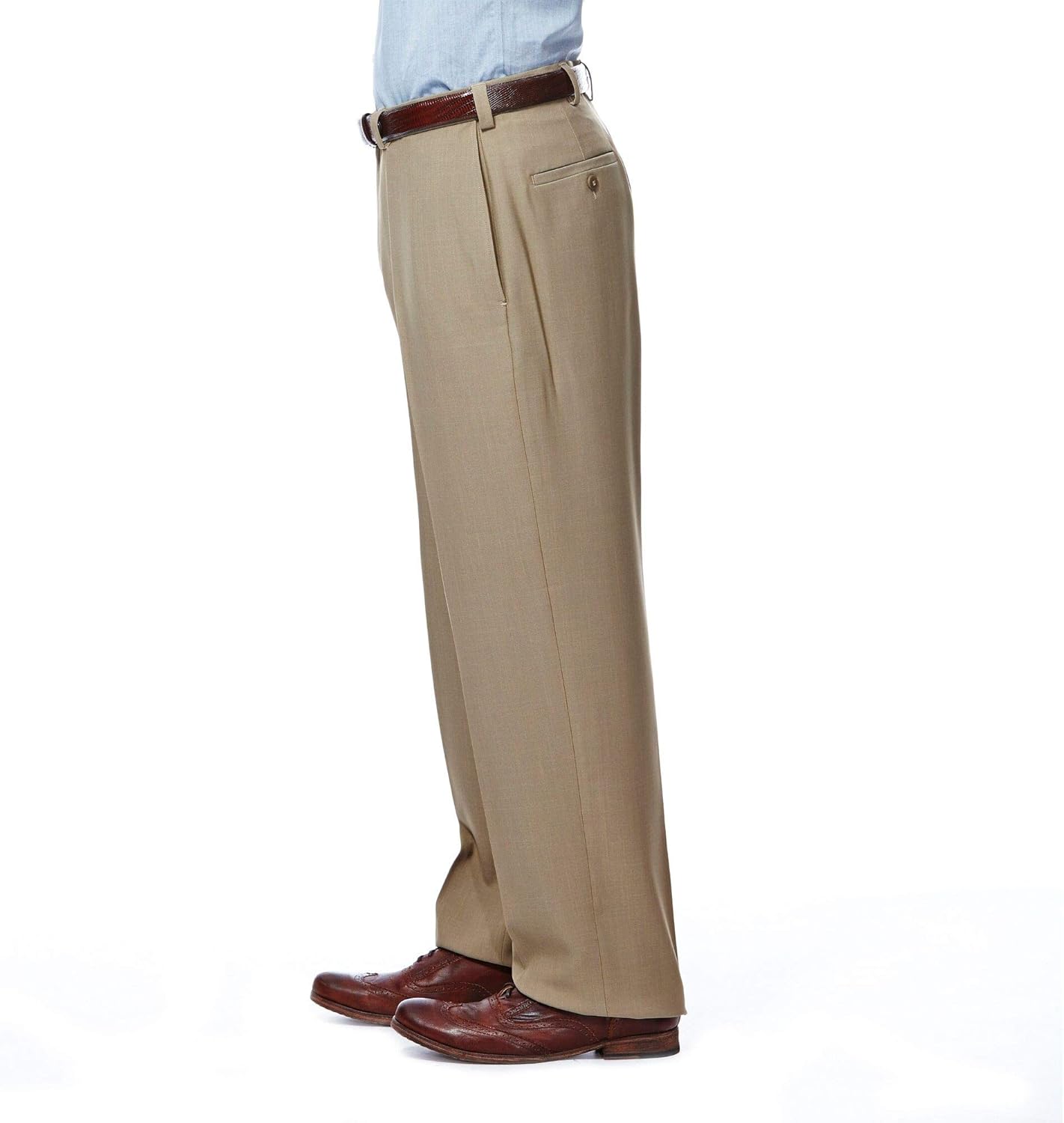 Haggar Men's eCLo Stria Expandable-Waist Plain-Front Dress Pant at  Men’s Clothing store: Mens Dress Pants Flat Front