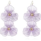 QLYOVWE Boho Large Double Flower Earring for Women Handmade Matte Flower Earrings Bohemian Statement Earring Exaggerated Vintage Layered Floral Petal Drop Earrings Boho Summer Beach Jewelry