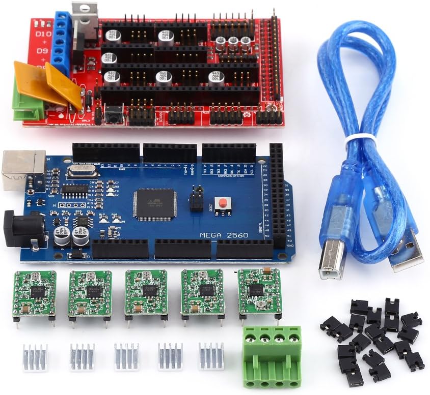 RAMPS 1.4 Controller + board + 5pcs Soldered A4988 Stepper Motor Drivers + 5pcs Heat Sinks + 19pcs Jumpers with USB Cable For RepRap Printer Kit