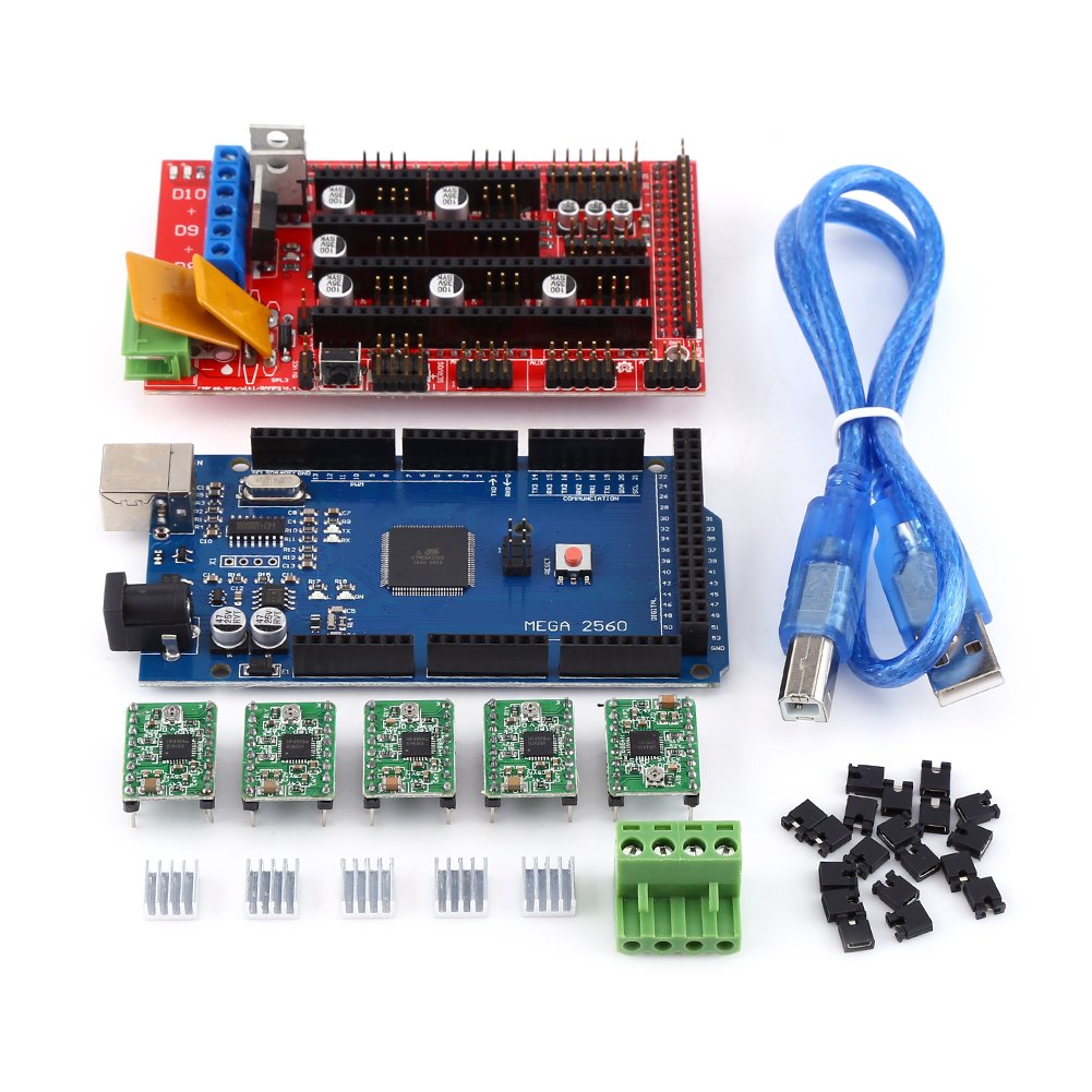 RAMPS 1.4 Controller + board + 5pcs Soldered A4988 Stepper Motor Drivers + 5pcs Heat Sinks + 19pcs Jumpers with USB Cable For RepRap Printer Kit