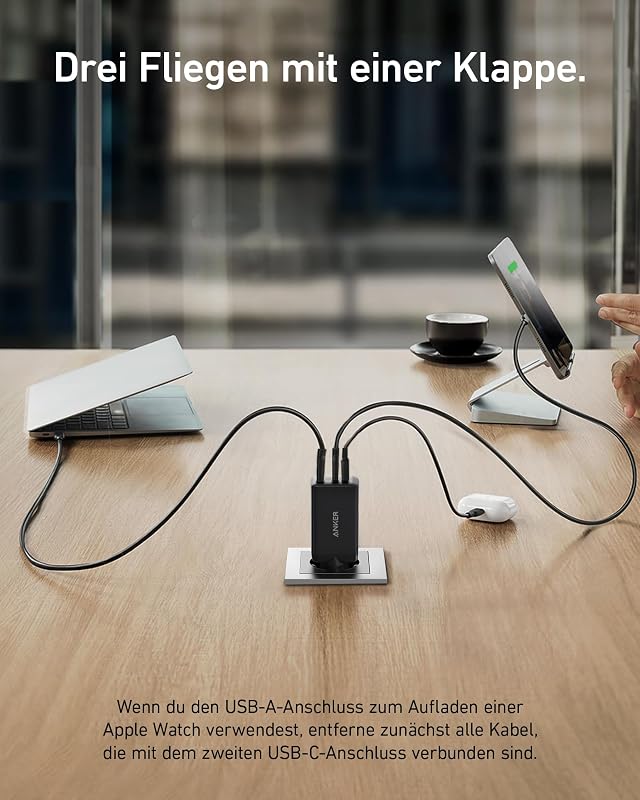 Nano 65W USB C Ladegerät, 3-Port PPS Schnellladegerät, iPad Ladegerät