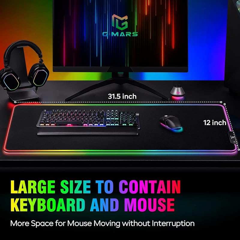 Gaming Mauspad, 12 LED Beleuchtungsmodi RGB Mousepad XXL, 800x300x5mm, Groß Desk Mat Gaming Zubehör mit wasserdichte Oberfläche, 5mm Rutschfester Gummifuß für PC Tastatur