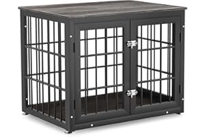 rehomerance Heavy Duty Dog Crate Furniture for Small and Medium Dogs, Decorative Pet House End Table, Wooden Cage Kennel Furniture Indoor, Gray