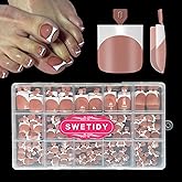 Toe Nail Tips, Brown Soft Gel Press On Toenails, 150Pcs Short Square French Toenail Full Cover Press On Fake Toe Nails Salon Home DIY 15 Sizes
