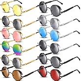 Xuhal 12 Pairs Steampunk Sunglasses Round Sunglasses Retro Hippie Glasses Vintage Gothic Circle Glasses for Women Men (Retro Colors)