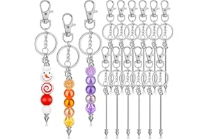 ROADPLUM 12 Pcs Beadable Keychain Bar, Silver Bead Keychain Beaded Item for Pendant DIY, Alloy Blank Key Chain Accessories Bulk for Beadable Gift Jewelry Making Supplies