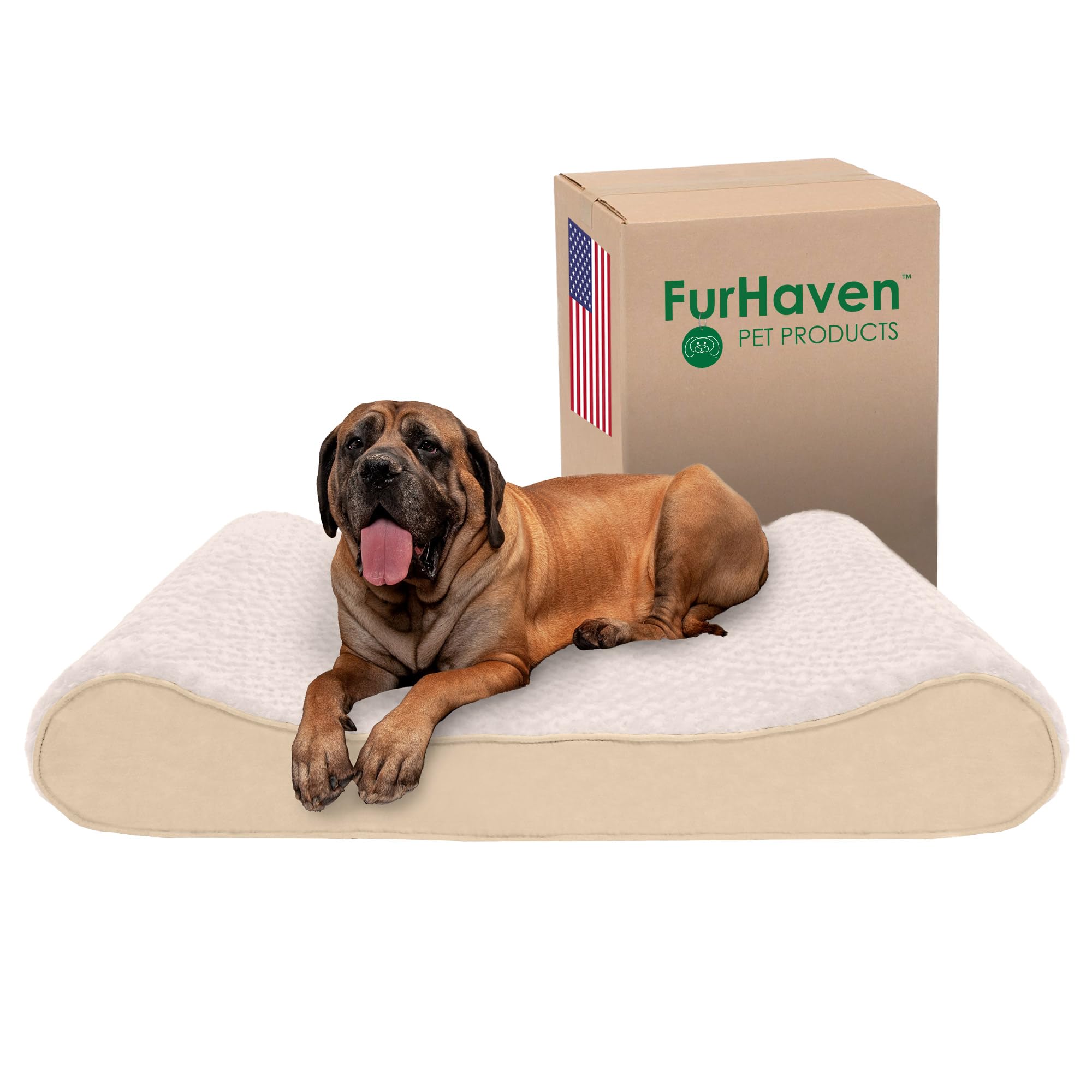 Furhaven Cooling Gel Dog Bed for Large Dogs w/ Removable Washable Cover, For Dogs Up to 150 lbs – Ultra Plush Faux Fur & Suede Luxe Lounger Contour Mattress – Cream, Jumbo Plus/XXL