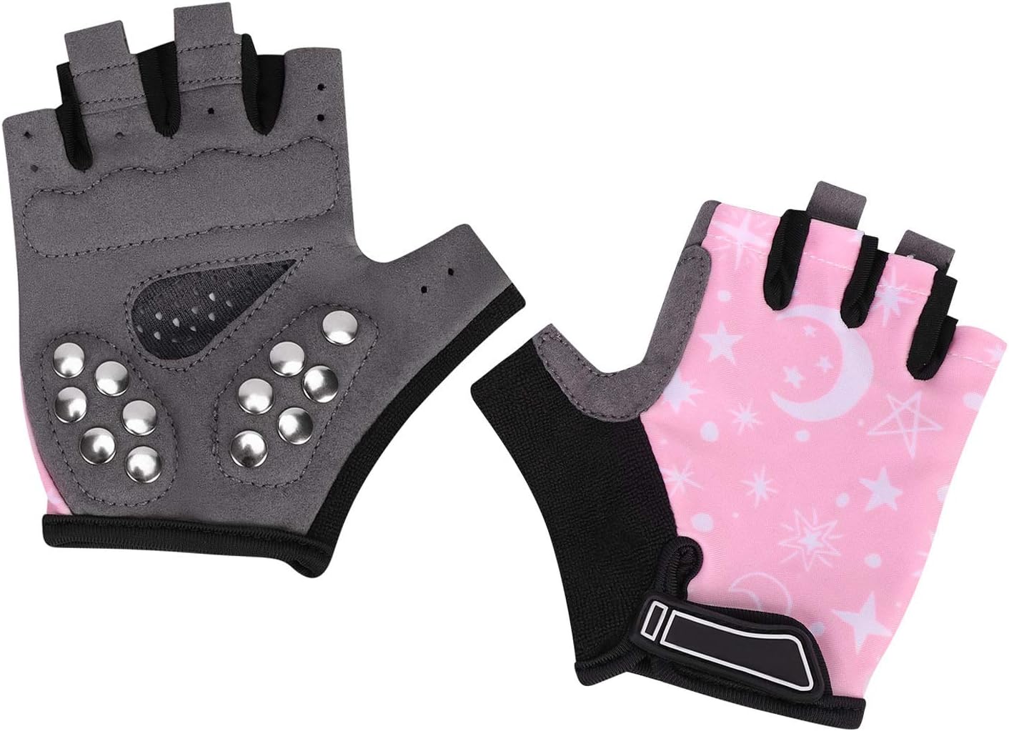 QchomeeGirls Boys Biking Gloves Kids Fingerless Sport GYM Fitness Gloves Mountain Road Bike Mittens Non-slip Gel Pad Shockproof Half Finger Summer Gloves Mitts MTB Racing Riding Running Gloves 1 Pair Pink