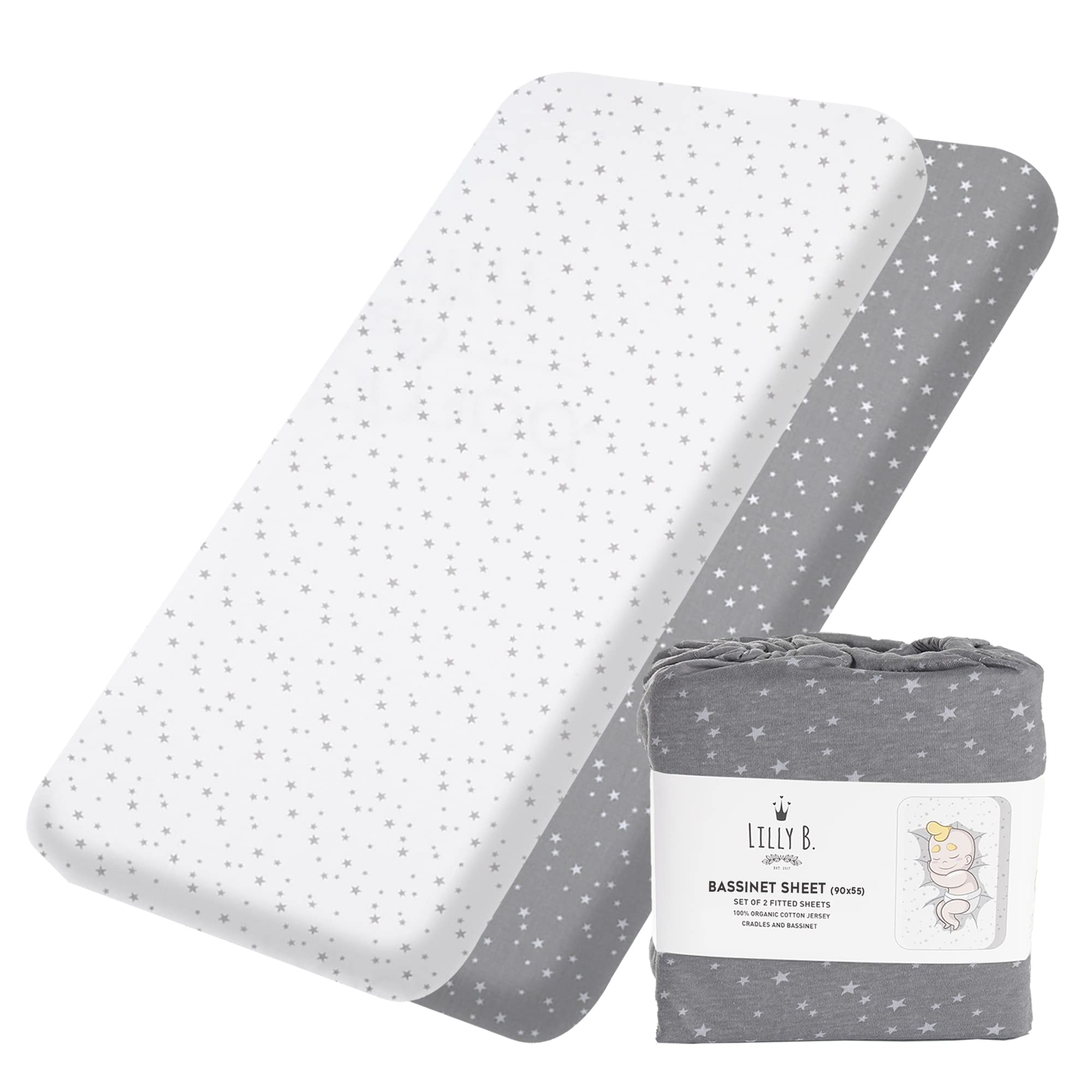 Lilly B. - Next to Me Crib Sheets |100% Organic Cotton 2 Waterproof - Cot Bed Sheets |Use as Mattress Protector |Compatible with Next to Me Crib, Moses Basket & Travel Cot| Moses Basket Sheets,90x55cm