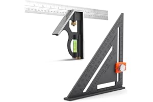 RONGPRO Rafter Square and Combination SquareTool Set, 7 Inch Triangle CarpenterSquare Die-cast Aluminum Alloy and 12 Inch Zinc-Alloy Die-Casting Combo SquareRuler - Rafter Square Layout Tool - Gry