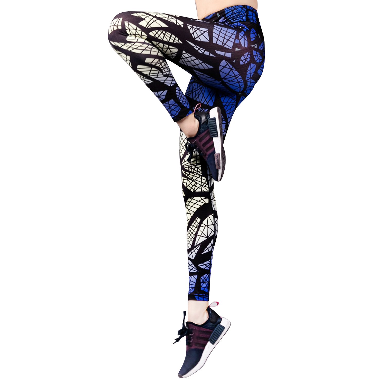 Movaty Yoga Pants, High Waist Sporting Leggings Quick Dry Running Tights Women Workout Pants -High Breathable-Grey/Flower/Cobweb, Size S/M/L