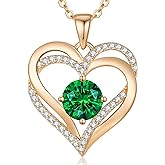 LOUISA SECRET Love Heart Birthstone Necklaces for Women, Birthday Gift for Girlfriend, Anniversary Jewelry Gift for Wife Her, 925 Sterling Silver Women Pendant Necklace, Mother's Day Christams Gift