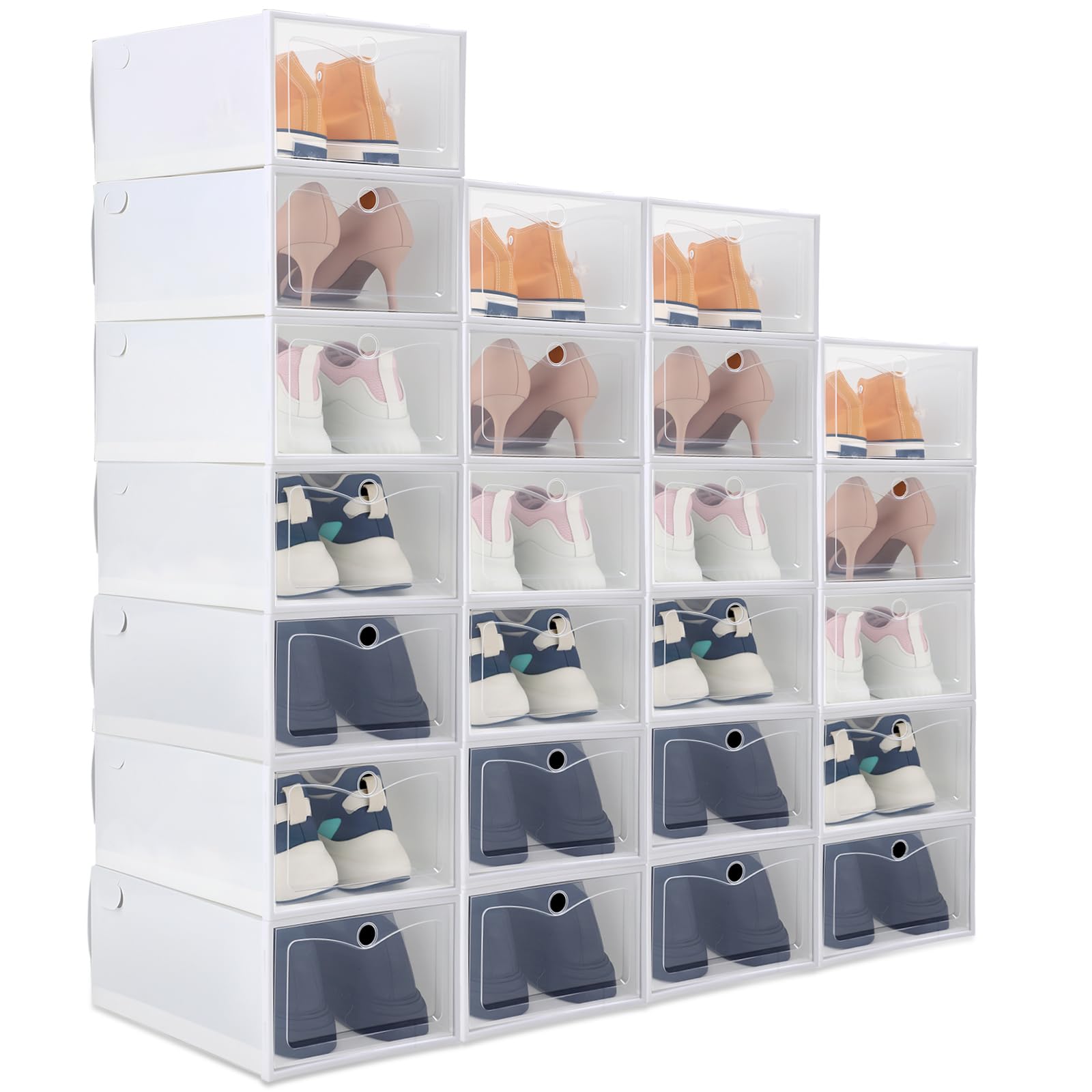 Photo 1 of (used)(unknown if complete) CroBlissful 24 Pack Shoe Boxes for Closet Fit Size 9, Stackable Shoe Storage Organizers