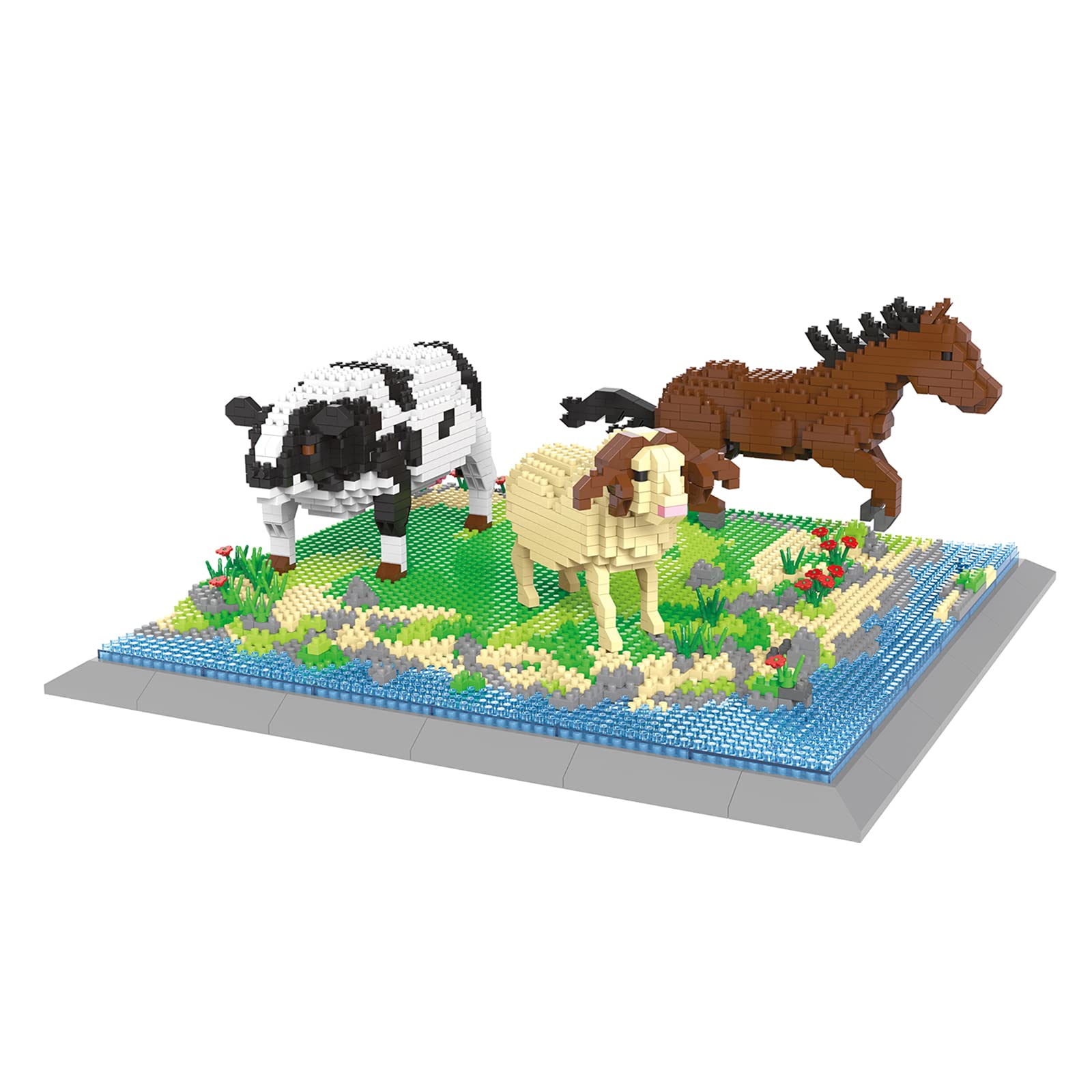 Larcele Mini Building Blocks Animal Set, DIY Micro 3D Building Toy Bricks,2018 Pieces KLJM-04(Cow, Horse, Sheep)