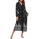 Ekouaer Women Zipper Robe Long Sleeve Loungewear Lightweight Housecoat Full Length Nightgown with Pockets
