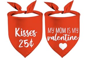 GHSJYO Valentine's Day Dog Bandanas, Kisses 25$ Double Sided 2 Pack Holiday Puppy Bandanas, My Mom is My Valentine Dog Kerchief Gifts (04)
